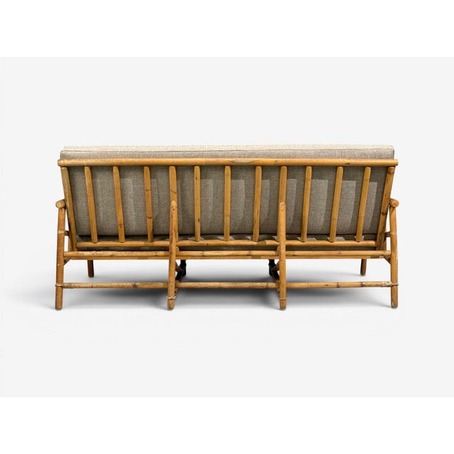 Ficks Reed, Three Seater Sofa, Bamboo, Cane, Beige Tweed, Usa, 1950s For Sale - Image 10 of 15
