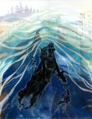 "Underwater 2" Contemporary Mixed-Media Collage on Canvas