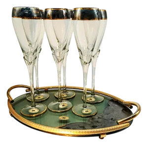 Glasses and Tray in Murano Glass with Hand-Decorated 24 Karat Gold Finishes from GN Murano, 1970s, Set of 7