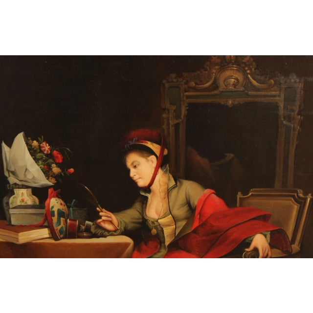 Textile Vintage 20th C. Portrait of Victorian Woman Oil Painting, Signed 'D. Hawkins' For Sale - Image 7 of 13