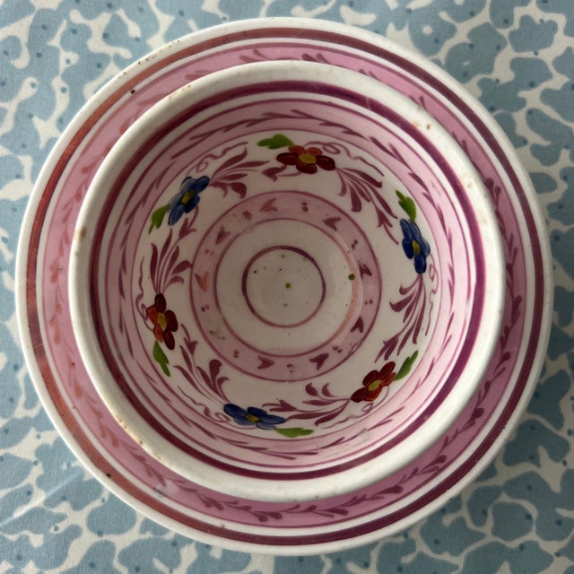 English Charming Antique English Pink LusterWare Cup and Saucer For Sale - Image 3 of 6