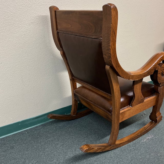 Antique Oak + Leather Rocking Chair Chairish