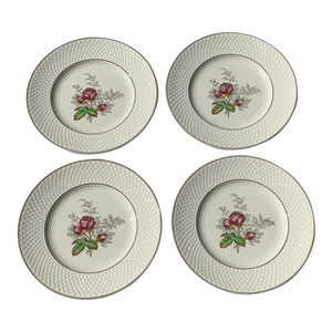 Set of Four Copeland Spode Mansard Red Rose Dinner Plates, c.1930