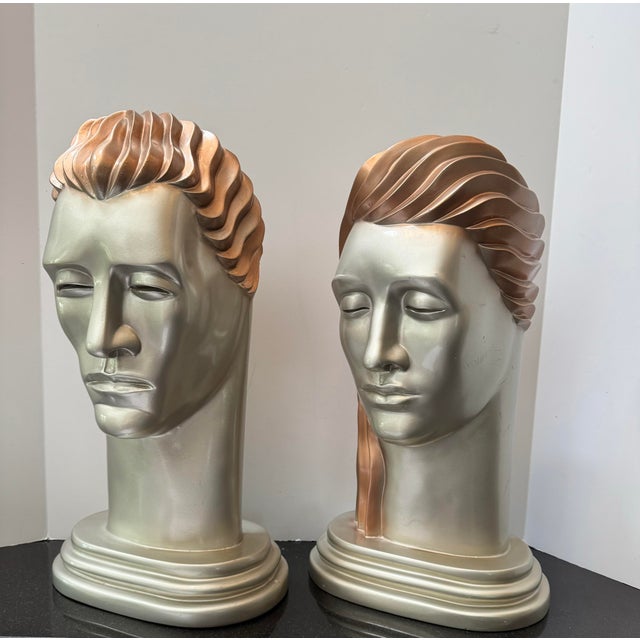 1980s Art Deco Revival Busts After Lora Marx -a Pair For Sale - Image 4 of 15