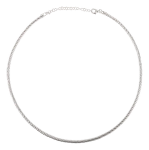 19.5 Inch Mid Century Italian Sterling Silver Twisted Rope Choker Necklace for Women