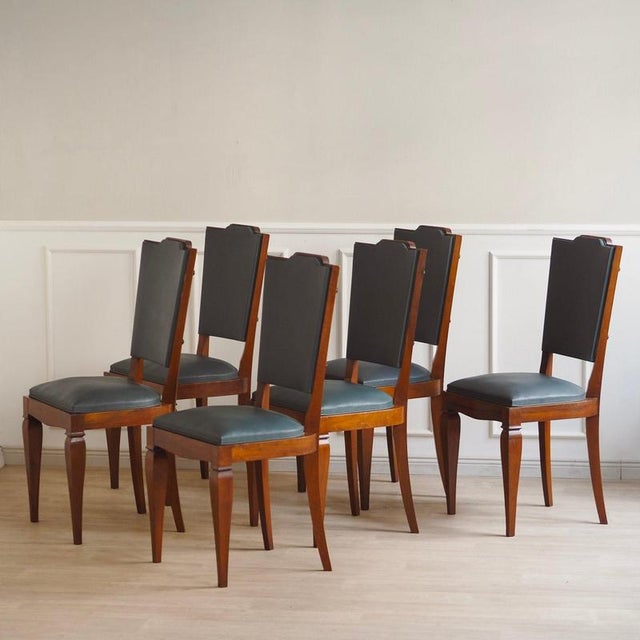 Art Deco Chairs with Petrol Faux Leather Seats, 1930s, Set of 6 For Sale - Image 10 of 18