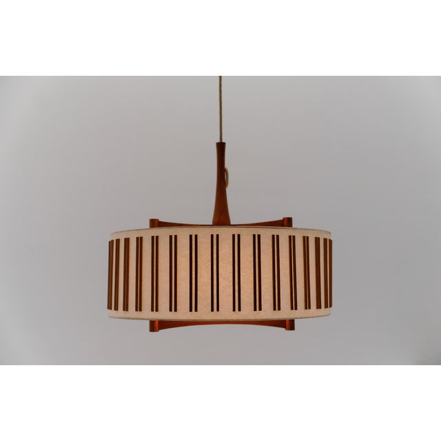 Mid-Century Modern Japanese Adjustable Ceiling Lamp in Teak by Temde Swiss, 1960s For Sale - Image 3 of 10