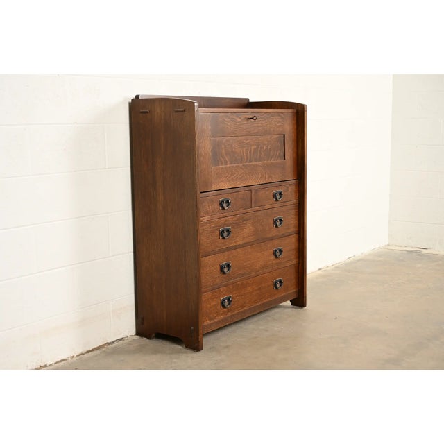 L. & J.G. Stickley, Inc. L. & J. G. Stickley Mission Oak Arts & Crafts Drop Front Secretary Desk For Sale - Image 4 of 15