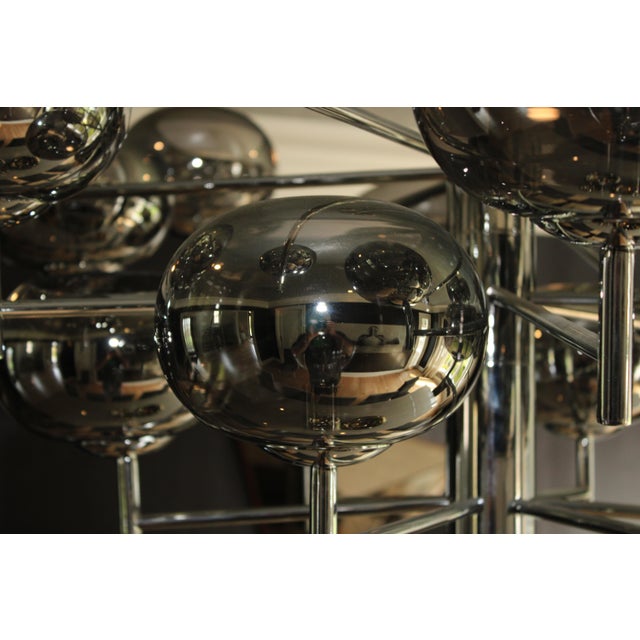 Glass Donghia Renaldo 18-Arm Chandelier Grey Glass Globes Polished Chrome Finish For Sale - Image 7 of 11