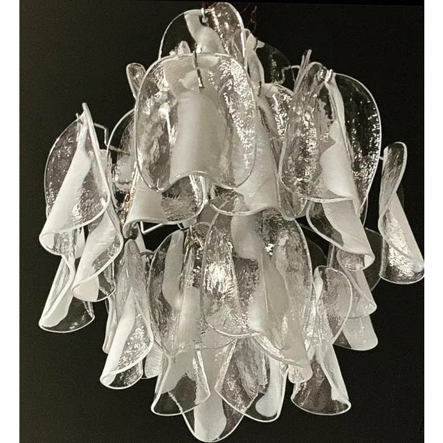 Mid-Century Modern Vintage White Murano Glass Chandelier For Sale - Image 3 of 5