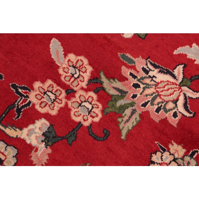 Shabby Chic Shabby Chic Floral 1990's Pak-Persian Red/Blue Wool Rug - 6'1'' X 9'1'' For Sale - Image 3 of 9