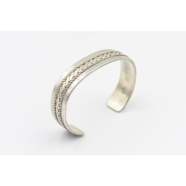 Silver Native American Navajo Sterling Silver Rope & Bead Design Cuff Bracelet by Tom Hawk For Sale - Image 8 of 10