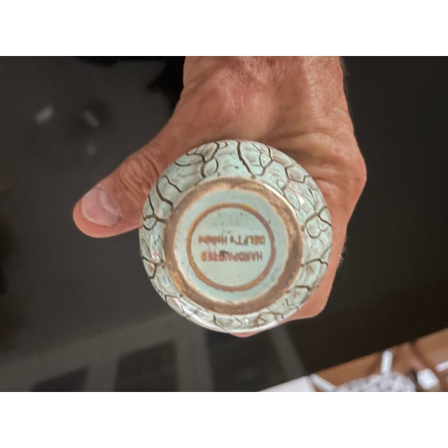 Mid-Century Modern Mid Century Hand Painted Delft Bud Vase With Brass Fluted Top For Sale - Image 3 of 4