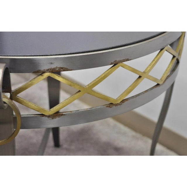 Late 20th Century Neoclassical Maison Jansen Style Steel Black Marble Round Bouillotte Side Table For Sale In Philadelphia - Image 6 of 12