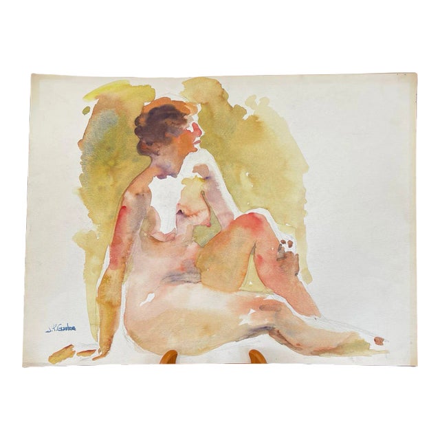 Vintage Abstract Nude Portrait Woman Possibly WaterColor on Paper With Pencil For Sale