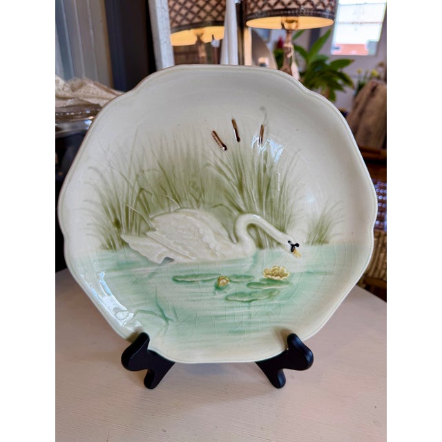 19th Century Majolica Choisy Le Roi French Swan Plate For Sale - Image 9 of 9