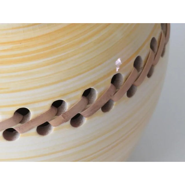 Textile Mid-Century Ceramic Table Lamp with New Custom Lampshade For Sale - Image 7 of 9