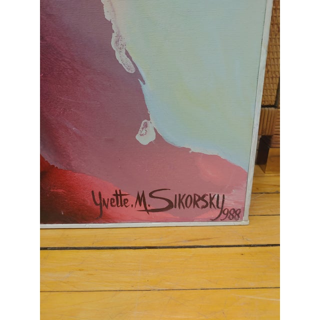 Signed 1988 Acrylic on Canvas "Kabuki" Abstract Painting, Framed For Sale - Image 4 of 6