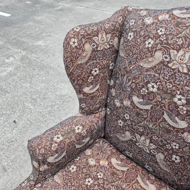 Vintage Hickory Chair Co Wingback William Morris Strawberry Thief Fabric For Sale - Image 14 of 18