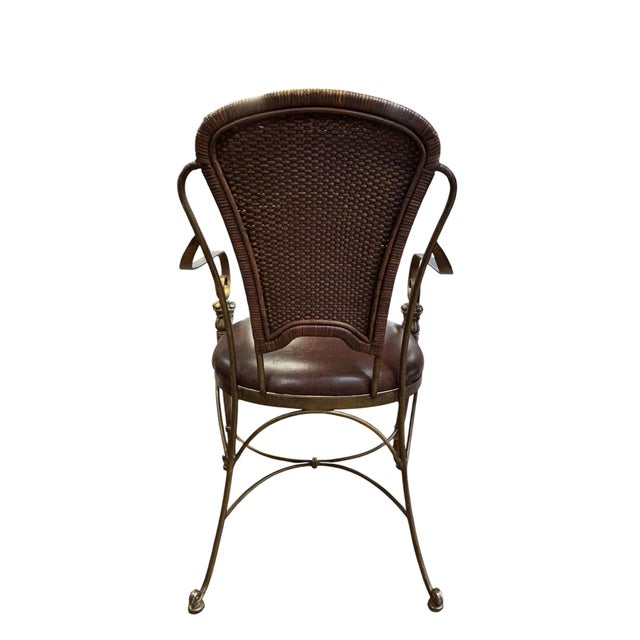 Maitland - Smith Vintage Maitland-Smith Bronze Finish Metal Armchair With Cane Back and Leather Seat For Sale - Image 4 of 10