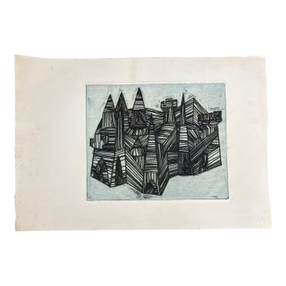 Mid Century Modern Abstract Architectural Lithograph Print For Sale