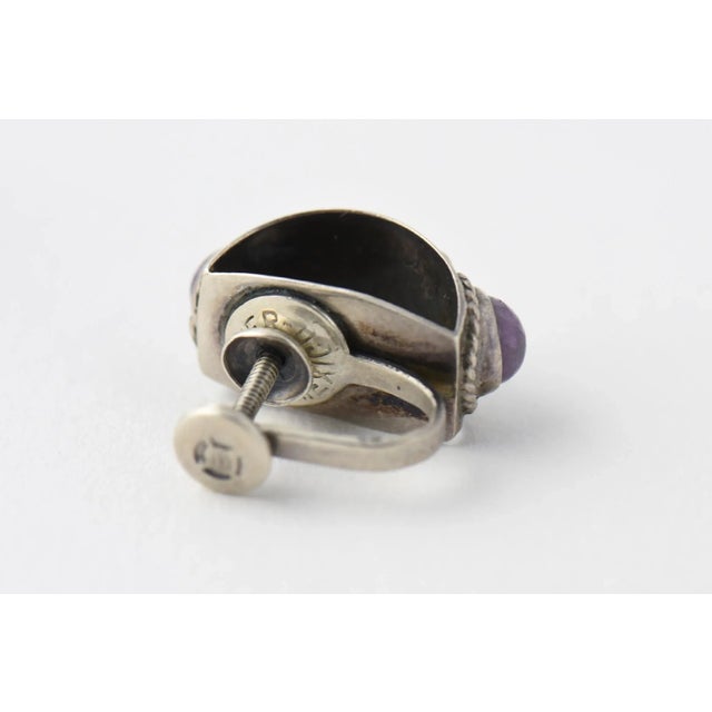 Mid 20th Century Modernist Amethyst Sterling Silver Hoop Earrings - 2 Pieces For Sale - Image 5 of 6