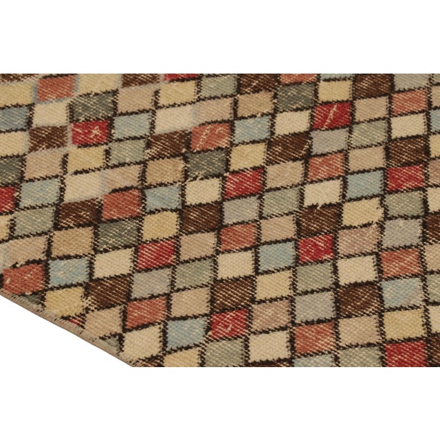 Traditional Vintage Distressed Runner Rug, Polychromatic Geometric Pattern - Rug & Kilim For Sale - Image 3 of 8