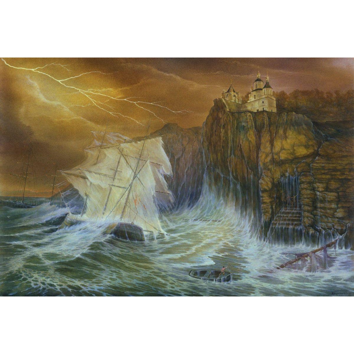 Oil Painting Dramatic Stormy Sea Vasily Korkishko | Chairish