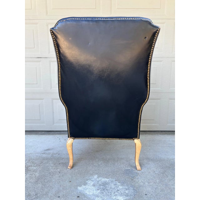 Vintage Antique Leather Nailhead Brass Wing Back Chair Library Baker Hancock Era For Sale In San Francisco - Image 6 of 14