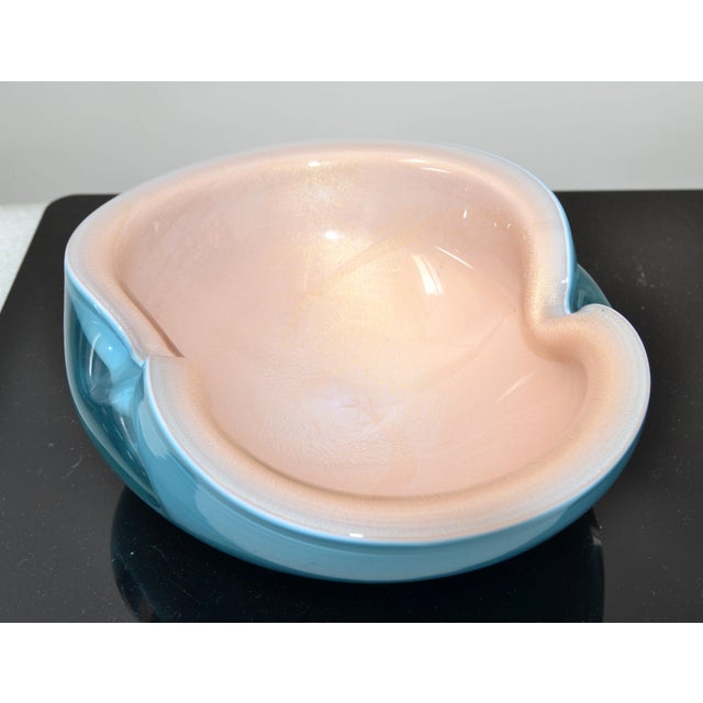 Murano Italian Murano Clear Turquoise Blue & Light Peach Blown Art Glass Bowl 1960 For Sale - Image 4 of 13