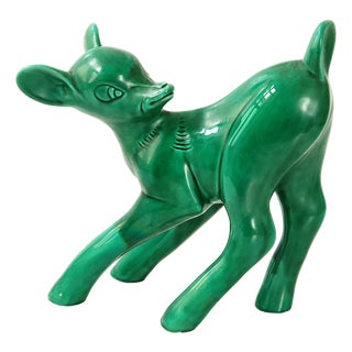 Large Green Ceramic Fawn Bambi, 1960s For Sale
