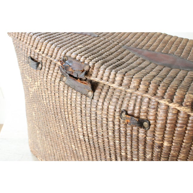 Wood Native American Burden Basket, Leather Trim For Sale - Image 7 of 7