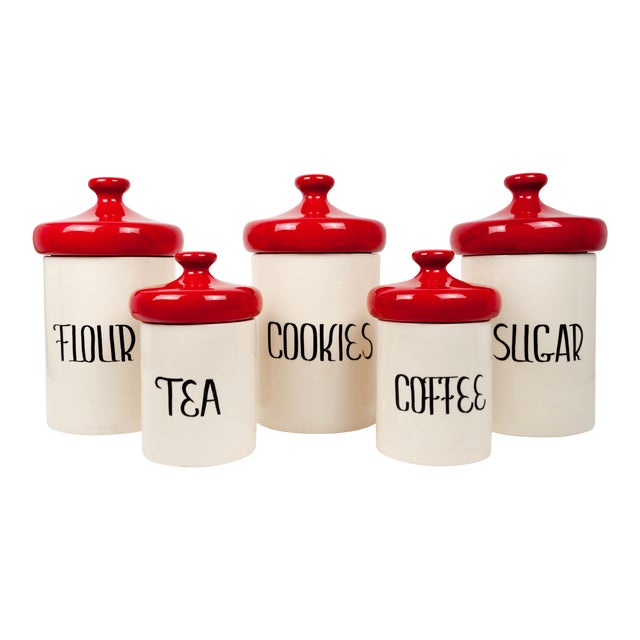 1960s Vintage Holiday Designs Ceramic Canisters - Set of 5