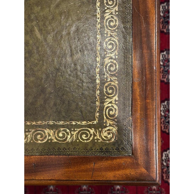 Brown Antique Mahogany English Tooled Leather Top Partner Desk For Sale - Image 8 of 12