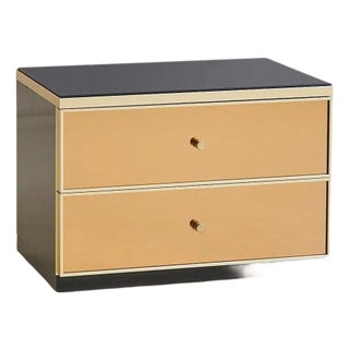 Italian Bronze Mirror + Smoked Glass Nightstand, 1970s - 2 Available For Sale