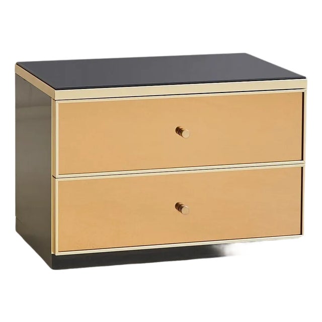 Italian Bronze Mirror + Smoked Glass Nightstand, 1970s - 2 Available For Sale