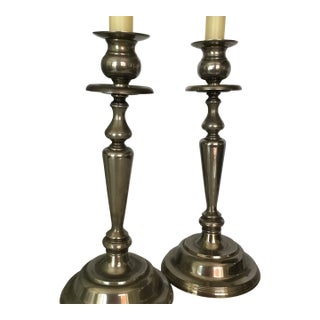 Vintage Tall Silver plateCandle Holder Pair For Sale