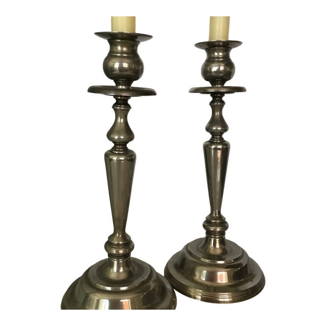 Vintage Tall Silver plateCandle Holder Pair For Sale