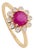 Victorian-Style 14k Yellow Gold 1.04ct Ruby & Diamond Halo Cluster Flower Ring Size 5.5 For Sale