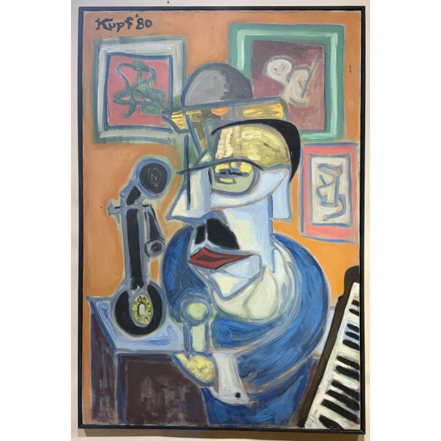 1980 Vintage Abstract Portrait by Meyer Kupferman For Sale - Image 4 of 4