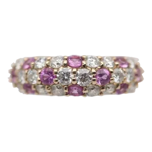 Pink Sapphire Diamond Gold Band Ring, Size 6