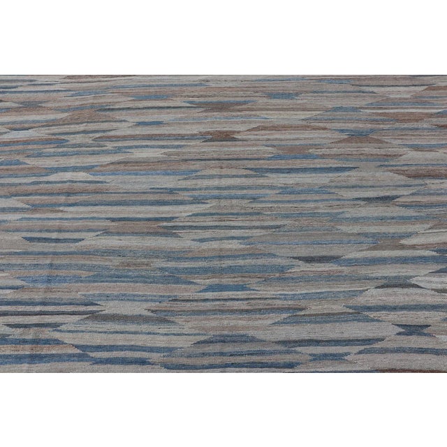 Afghan Modern Kilim All-Over Design in Blues Browns and Tan For Sale - Image 9 of 13