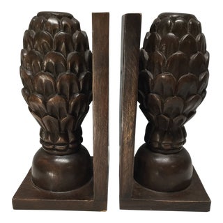 1990s Connie Post Wood Finial Bookends - a Pair For Sale