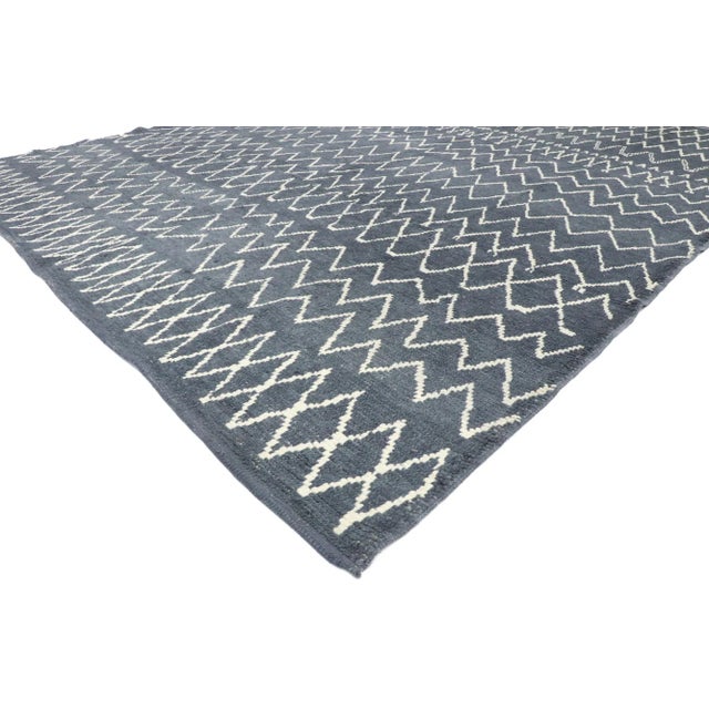 53447 Modern Turkish Moroccan Rug, 07'08 x 09'10. Softer yet no less striking, this hand knotted wool Moroccan area rug...