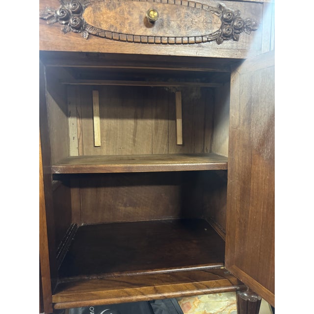 French Marble Top Walnut Carved Nightstand For Sale - Image 15 of 15