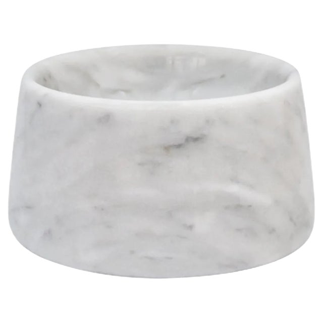 Small White Carrara Marble Cat or Dog Bowl For Sale