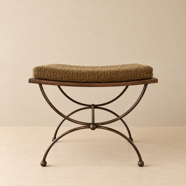 Mid-Century Modern Neoclassical Curule Stool in Patinated Metal, 1960s For Sale - Image 3 of 5