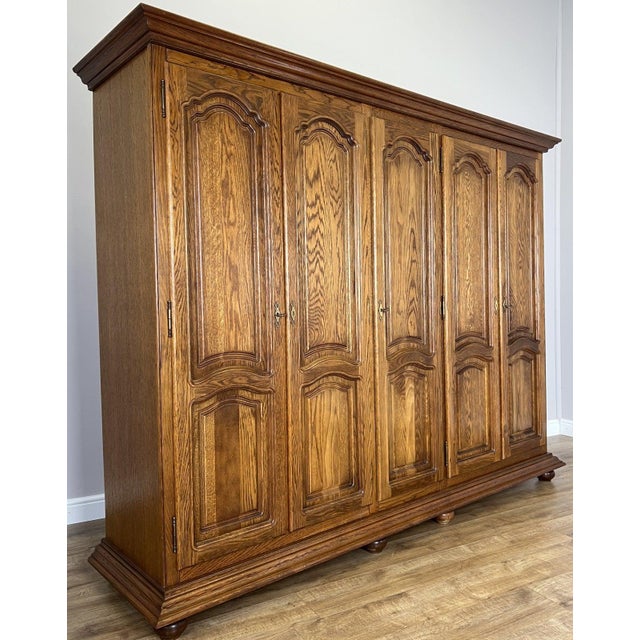 Large Vintage French Style Carved 5-Door Wardrobe For Sale - Image 3 of 12