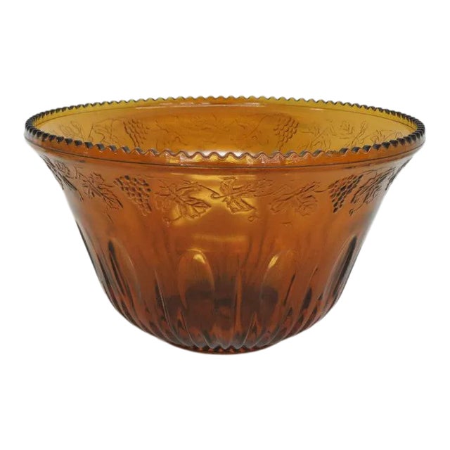 Indiana Harvest Grape Style Amber Glass Punch Bowl For Sale