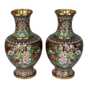 Pair Antique Cloissone Vases